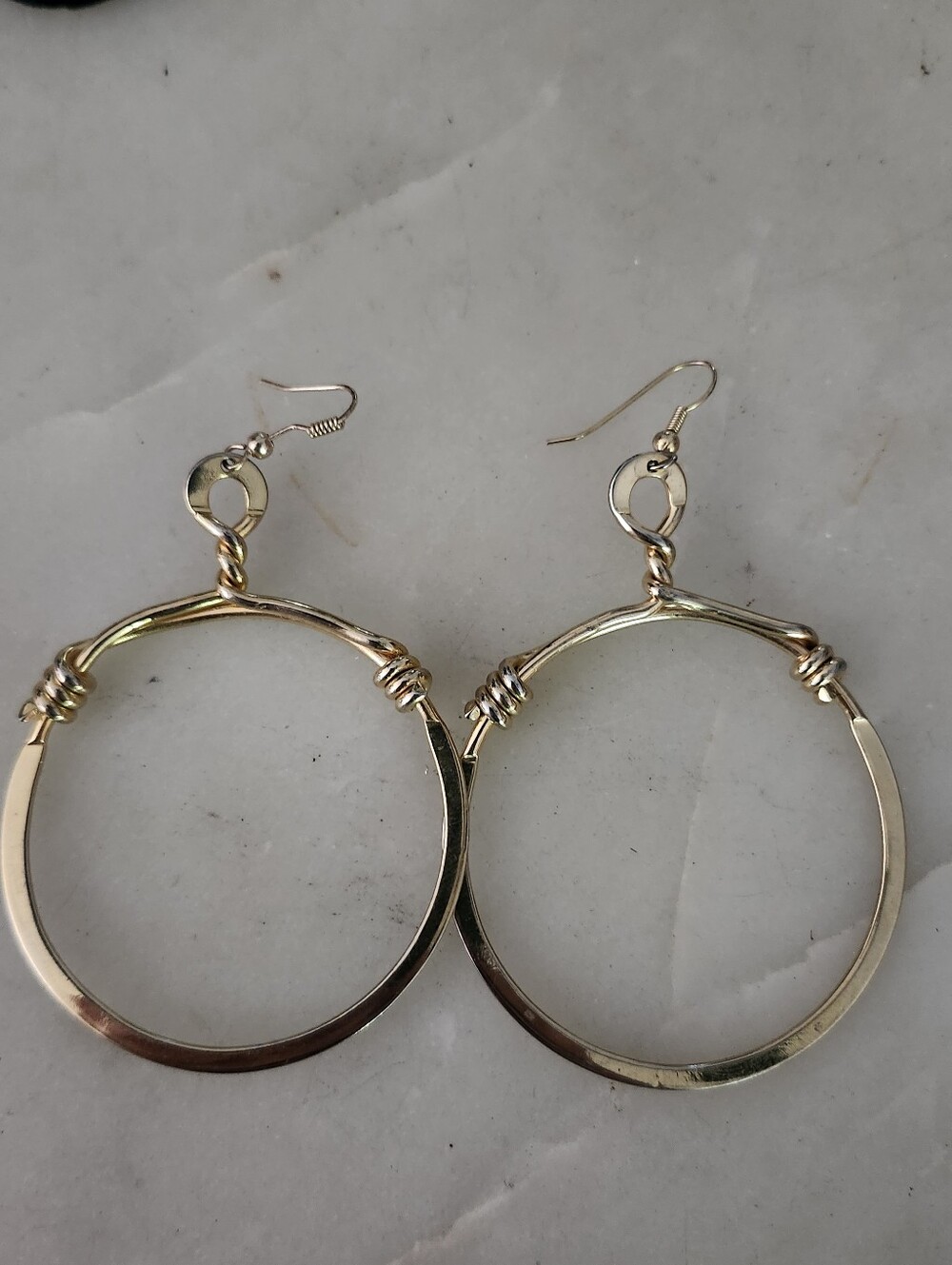 Elegant Gold Tone Hoop Earrings with Wire-Wrap Accent